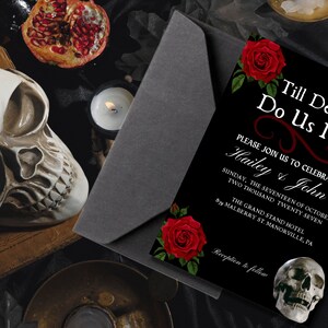 Convite de casamento gótico, convite de casamento de Halloween