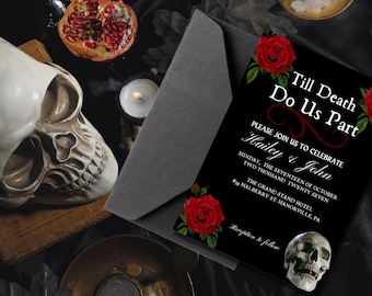 Invitación de boda gótica, invitación de boda de halloween