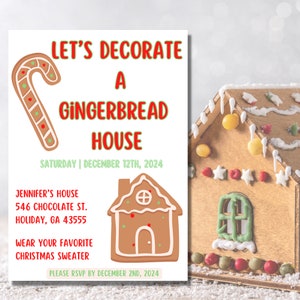 Gingerbread house decorating party invite