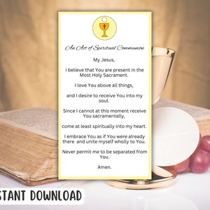 An Act of Spiritual Communion Prayer Card, Catholic Digital Prayer Card