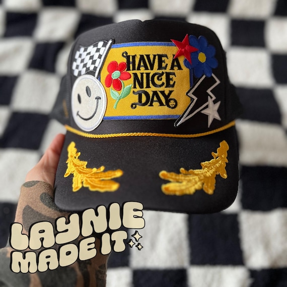 Trucker Hat with Patches, Retro Trucker Hat, Racing Trucker Hat, Trendy Trucker Hat, Hat Patches, Custom Trucker Hat, Checker Trucker Hat
