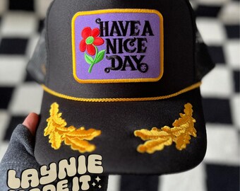 Trucker Hat with Patches, Retro Trucker Hat, Trendy Trucker Hat, Hat Patches, Custom Trucker Hat, Oak Leaves Trucker Hat, Retro Style