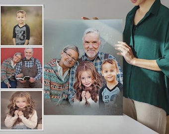 Memorial Family Portrait Canvas: Add Deceased Loved One to Photo, Personalized Christmas Gift for Mothers,Loss of Mother, Combine Photos
