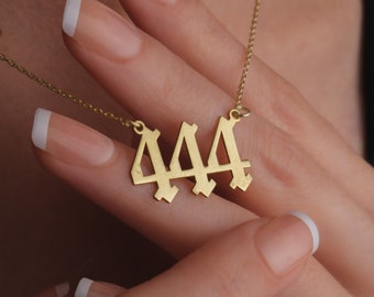 Old English Angel Numbers Necklace, 111-999, Elegant Gold Pendant, Special Gift for Mom, Bestie, Sis