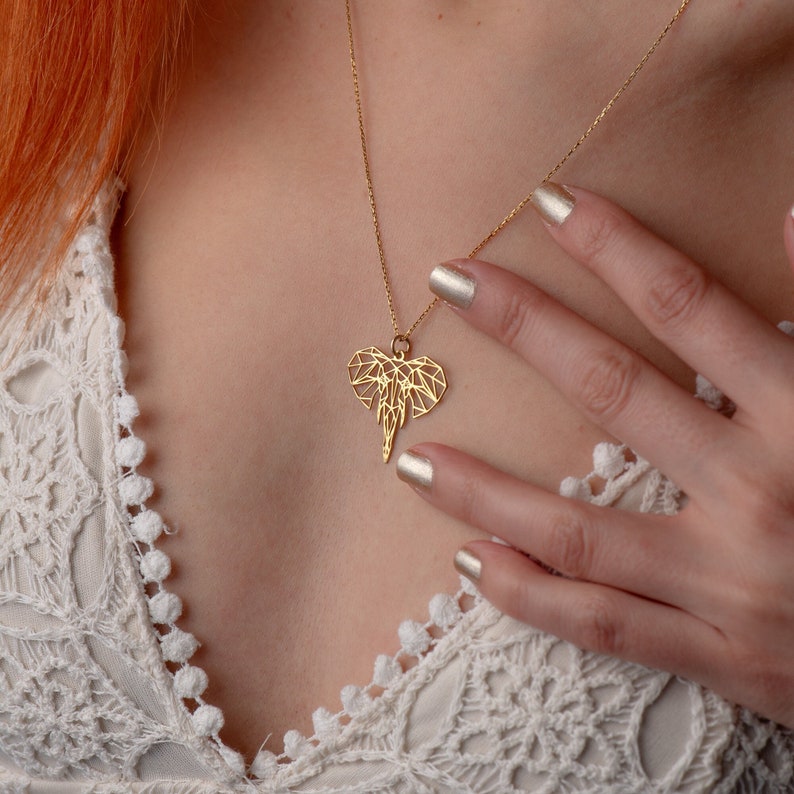 Gold Elephant Necklace - Unique Gift for Loved Ones, Handcrafted Geometric Design