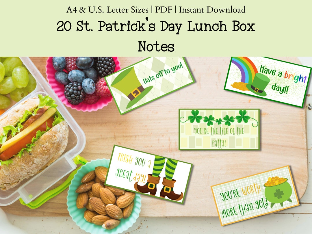 St. Patrick's Day Lunch Box Notes for Kids, Notes From Mom, Dad, St ...