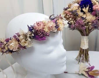 lila Trockenblumenbrautstrauß Brautstrauß aus Trockenblumen Strauß Anstecknadel Brautschmuck Hochzeit Hochzeitsblumen Rustikaler Brautstrauß