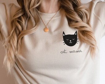 Cat Mama Crewneck Sweatshirt, Gift for Cat Lovers, Gift for Cat Mom, Funny Cat Graphic Long Sleeve Sweatshirt, Sweatshirt for Cat Mama Mom