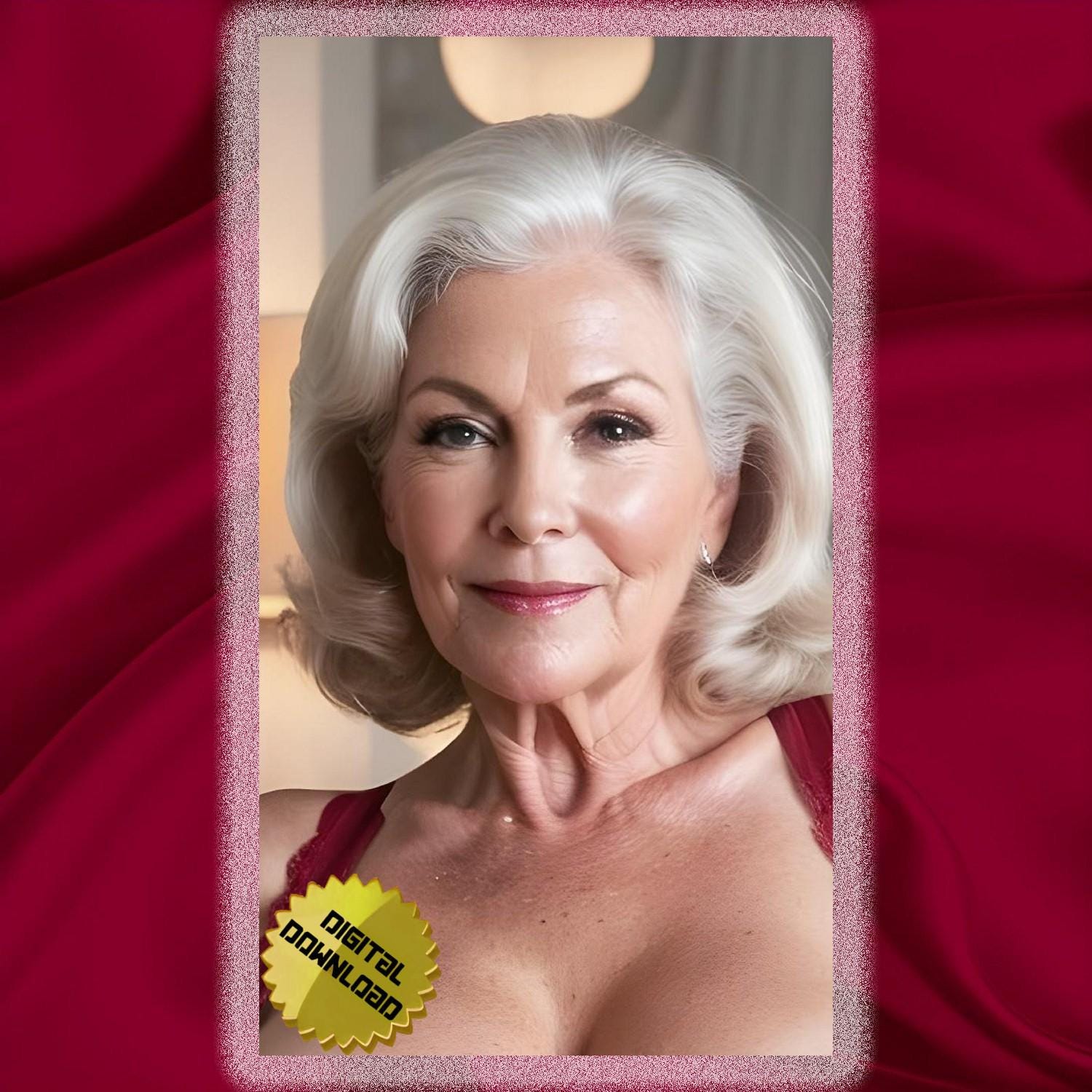 Mature Seasoned Seductive Silver-Fox Model In Wine Lace #253596 | ONE Digitally Downloadable 300dpi Photo