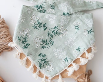 Handmade Floral Dog Bandana: Cotton Tassel Fringe, Boho Style