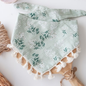 Handmade Floral Boho Dog Bandana. Macrame, Tassels dog bandana, girl dog bandana, summer bandana, Wedding bandana. pom fringe bandana
