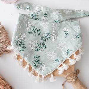 Handmade Floral Boho Dog Bandana. Macrame, Tassels dog bandana, girl dog bandana, summer bandana, everyday dog bandana. pom fringe bandana.