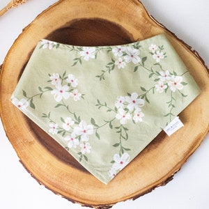 Dog Bandana. Cherry blossom in matcha bandana. Summer spring fall bandana. Tie on Bandana. Pet gift. Dog Mom. Puppy Gift image 1