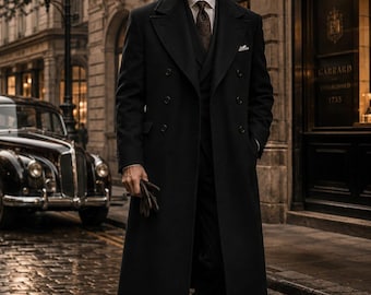 1940s Men's Long Overcoat | Vintage Double Breasted Wool Coat | Old Hollywood Film Coat