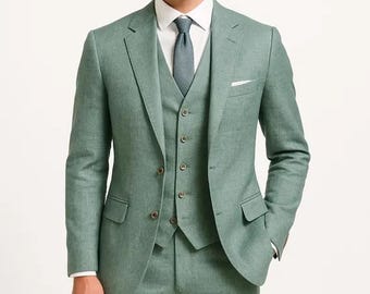 Sage Green Khadi Cotton 3 Piece Suit – Handwoven Sustainable Menswear