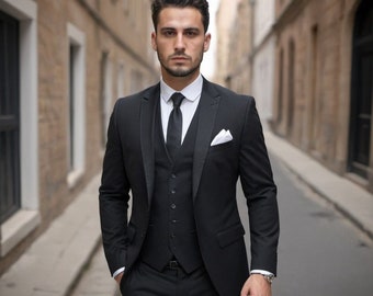 Men&#39;s Classic Black 3 Piece Suit | Perfect For Any Formal Events | Wedding And Prom Suit For Men | Engagement Suit | Business Suit For Men |