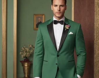 グリーンのタキシードスーツ：男性用3ピースウェディング新郎衣装