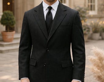 Charcoal Black Long Overcoat | 1940s Classic Single Breasted Topcoat | Vintage Formal Coat | Period Drama