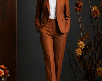 Women's Orange 3-Piece Suit: Luxury Blazer, Vest, Trousers for Events