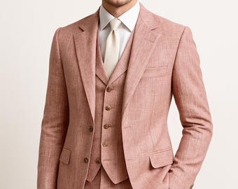 Handwoven Khadi Cotton 3 Piece Suit – Light Pink Sustainable Menswear