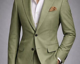 Sage Green Two Piece Suit | Men Slim Fit Jacket | Groom  Wear | Custom Size