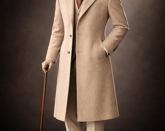 1940s Camel Topcoat | Vintage Gentleman's Long Coat | Classic Single Breasted Overcoat | Period Drama Coat