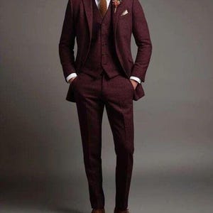 Man Maroon Tweed Suit | 3 Piece Suit For Him | Wedding Suit For Groom |  Groomsman Classic Suit |  Dinner Party Wear Suit | Customize Suit |