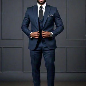 Men's Navy Blue 3 Piece Suit | Classic Formal Wear For Special Occasions | Wedding Groom Suit | Engagement Formal Suit | Anniversary Suits |
