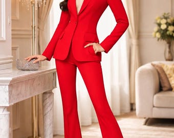 Red Blazer Pant Suit for Women –  Party & Wedding Wear