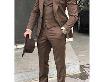 Brown Color Slim Fit Men's Wedding Suit - Bespoke Three Piece  Suit  for Men Perfect for Weddings and Special Occasions