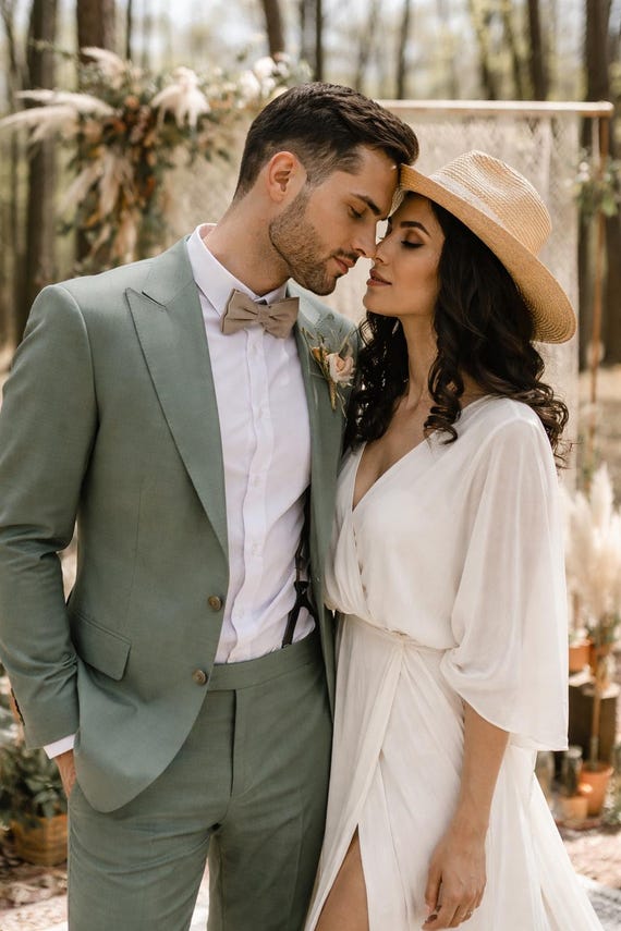 Sage Green 2 Piece Suit for Men – Vintage Style Wedding, Slim Fit Blazer