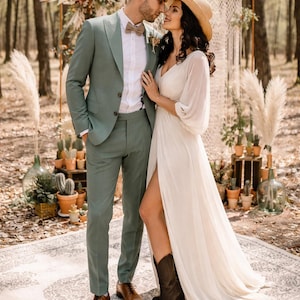 Sage Green 2 Piece Suit for Men – Vintage Style Wedding, Slim Fit Blazer image 2