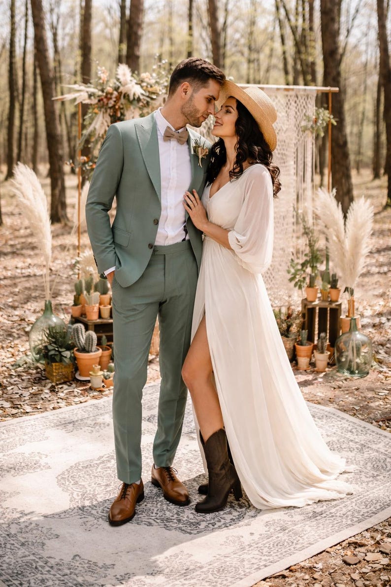 Sage Green 2 Piece Suit for Men – Vintage Style Wedding, Slim Fit Blazer image 2