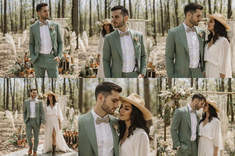Sage Green 2 Piece Suit for Men – Vintage Style Wedding, Slim Fit Blazer image 4