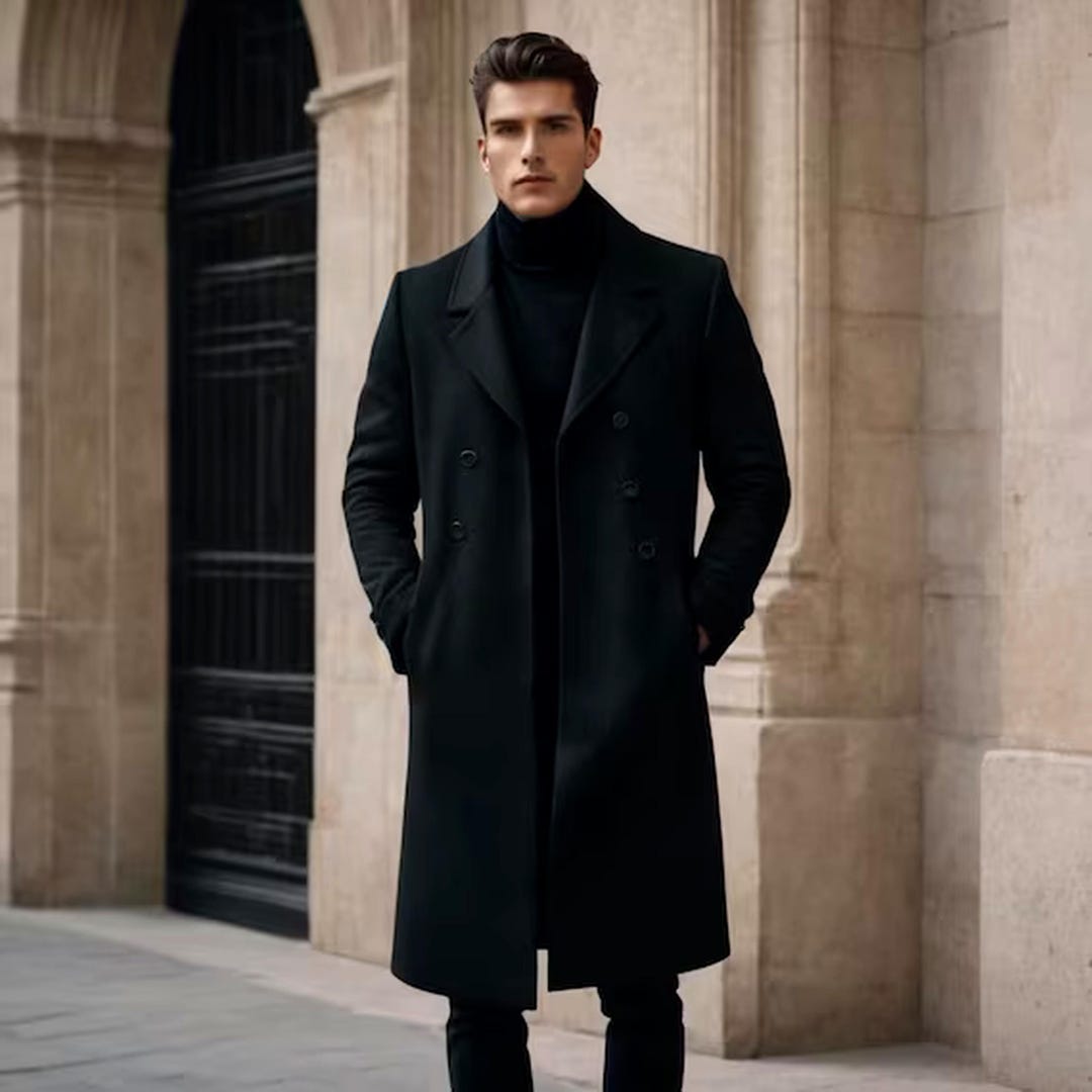 Men's Black Wool Tweed Overcoat: Classic Winter Coat - Etsy