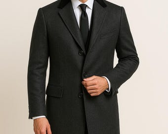 Men's Charcoal Wool Overcoat: Tailored Vintage Winter Coat