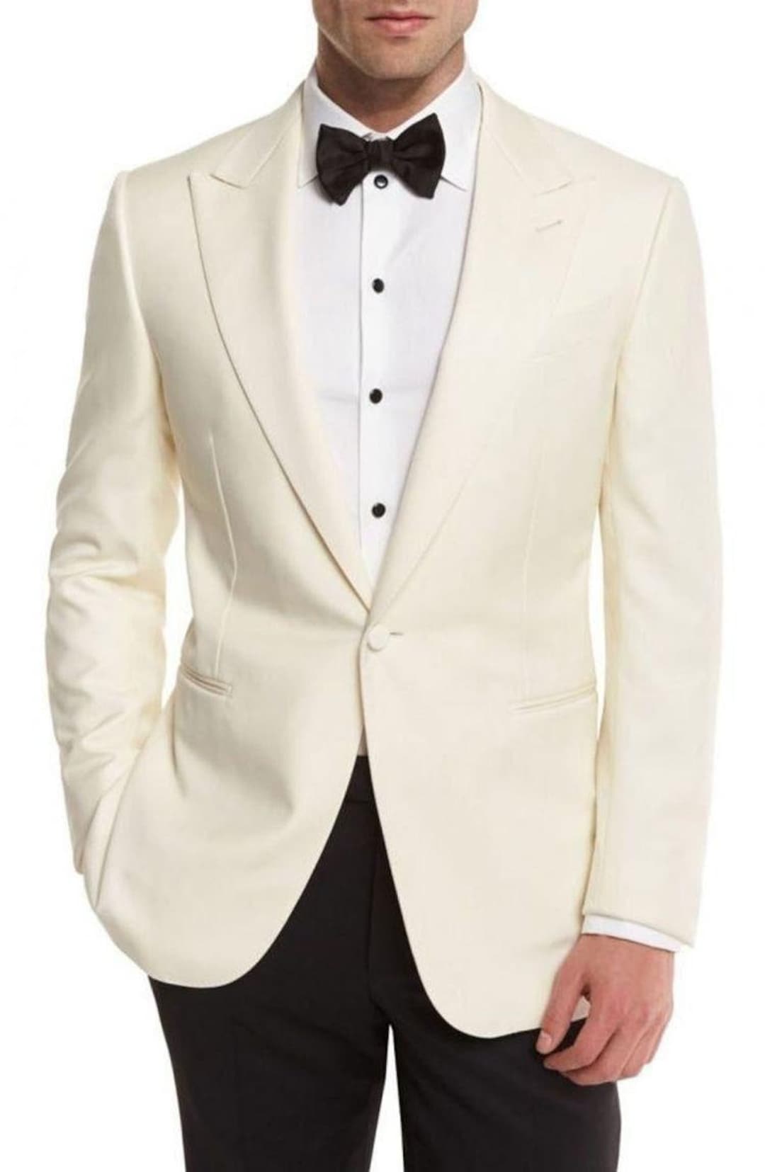 Prom, Wedding Coat for Men in Off-white Dinner Party Coat With Contrast ...