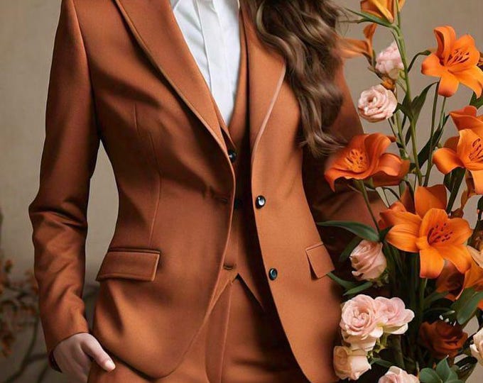Featured listing image: Elegant Orange Women's 3-Piece Suit: Luxury Blazer Vest & Trousers