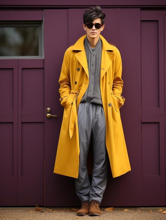 Linen Hand made Mustard Color Knee Length Breasted Overcoat Winter Coat for Stylish Men Etsy Canada