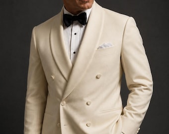 Ivory Humphrey Bogart-Inspired Dinner Jacket | Shawl Lapel Tuxedo for Wedding, Prom, Gala, Retro Suit