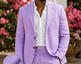Lavender Linen Suit for Men | 2 Piece Custom Wedding Suit | Slim Fit Groom Outfit
