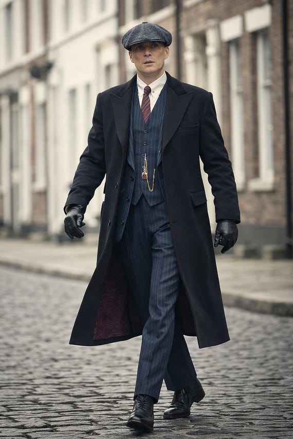 Peaky Blinders Inspired Black Overcoat – 1920s Vintage Wool Coat