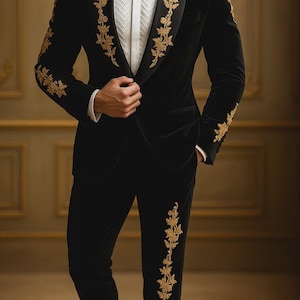 Handcrafted Black Suit With Intricate Golden Lucknowi Zari Work | Ideal For Grooms And Dance Events | Wedding And Party Wear Suit For Mans |