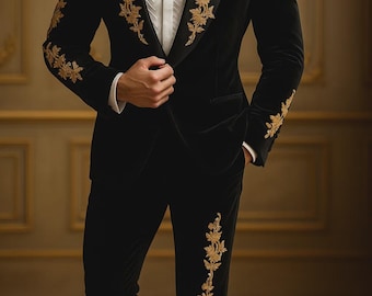 Handcrafted Black Suit With Intricate Golden Lucknowi Zari Work | Ideal For Grooms And Dance Events | Wedding And Party Wear Suit For Mans |