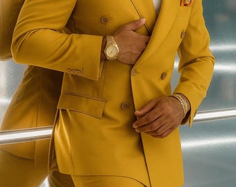 Yellow Mustard Suit: Men's 2-Piece Slim Fit Formal Fashion