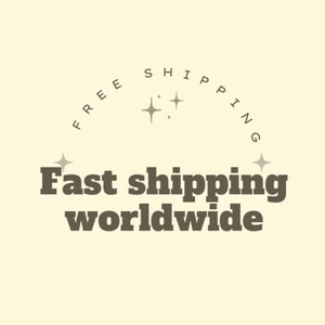 May include: A graphic design on a pale yellow background featuring the text "FREE SHIPPING" in a curved arch above four-pointed star icons. Below this, the text "Fast shipping worldwide" is displayed in a bold, dark brown sans-serif font.