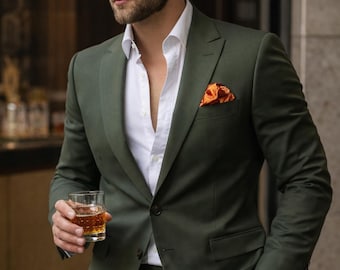 Olive Green Suit for Men Slim Fit – Modern Groom Wedding Formal Blazer Trouser Set
