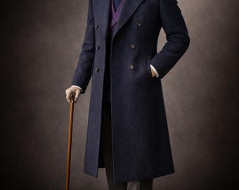 1940s Navy Double Breasted Overcoat | Classic Wool Coat | Period Drama | Peaky Blinders Style