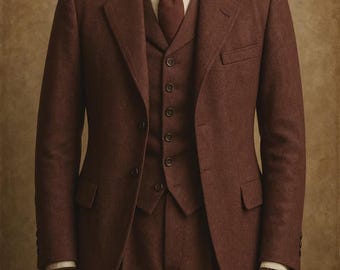 Brown Wool Blend 3 Piece Suit – Vintage Wedding Formal Wear | OCM Fabric