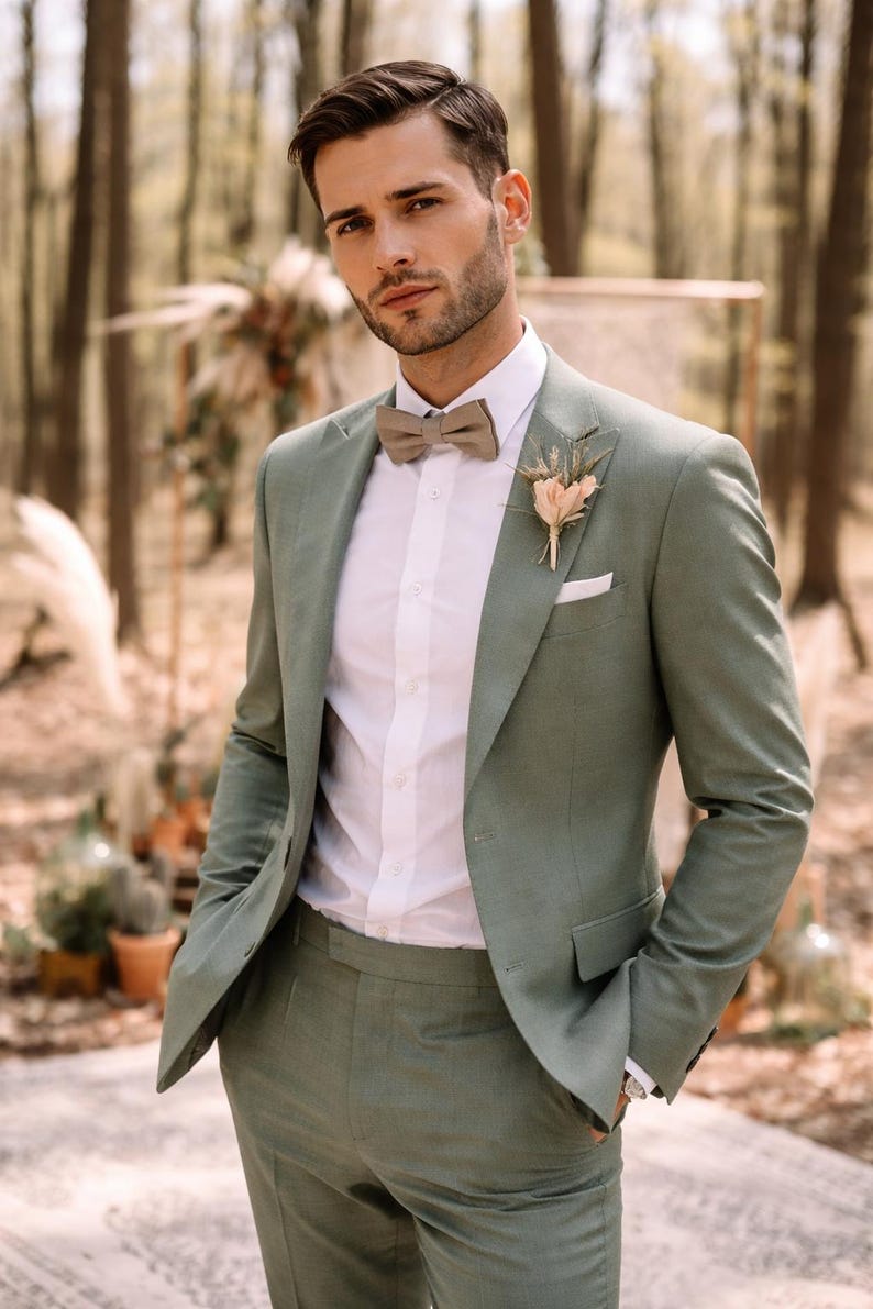 Sage Green 2 Piece Suit for Men – Vintage Style Wedding, Slim Fit Blazer image 3
